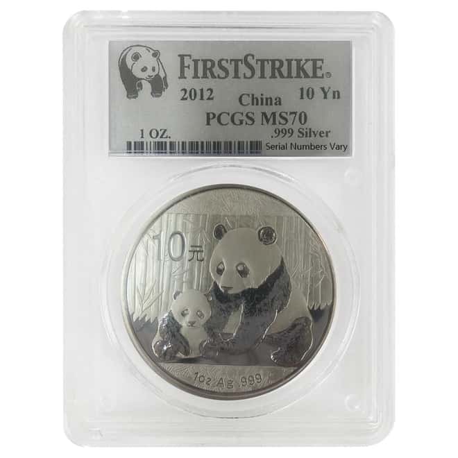 2012 1 oz Chinese Silver Panda 10 Yuan PCGS MS 70