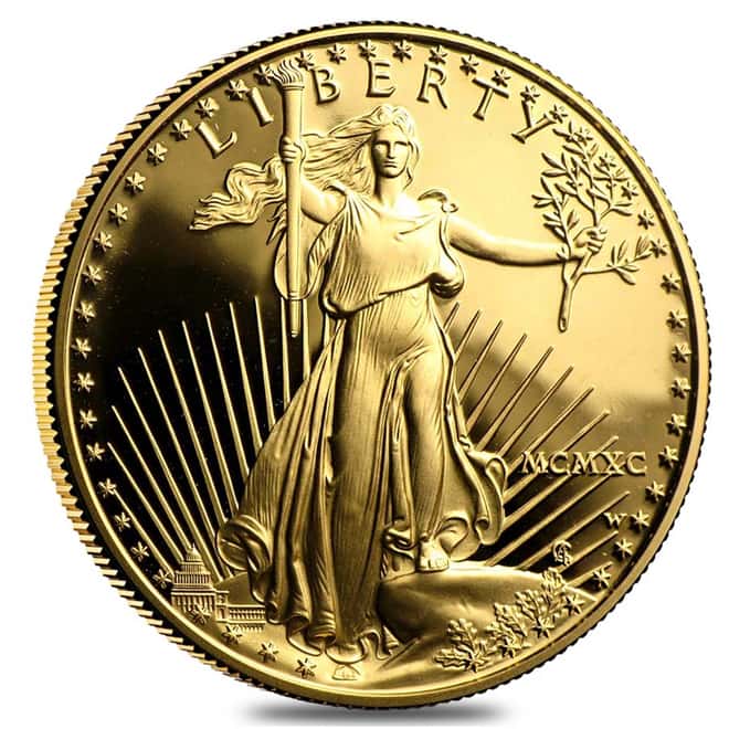 1990-W 1 oz $50 Proof Gold American Eagle (w/Box & COA)