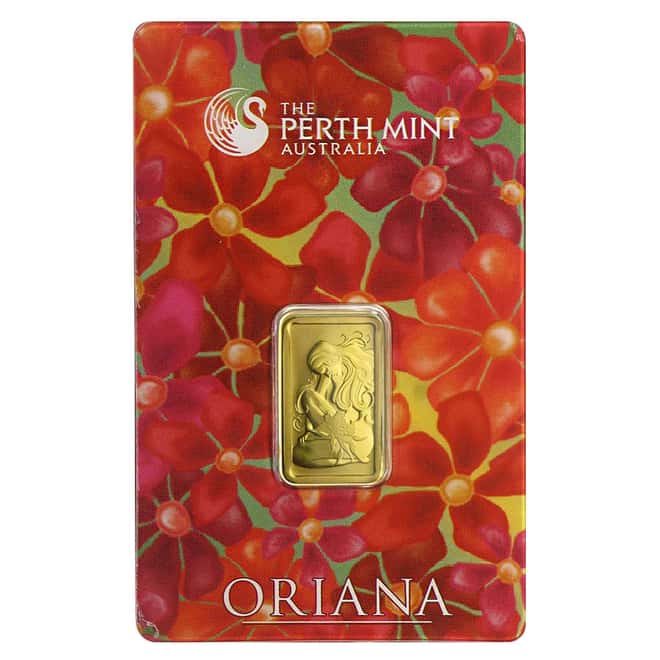 5 gram Perth Mint Oriana Design Gold Bar .9999 Fine (In Assay)