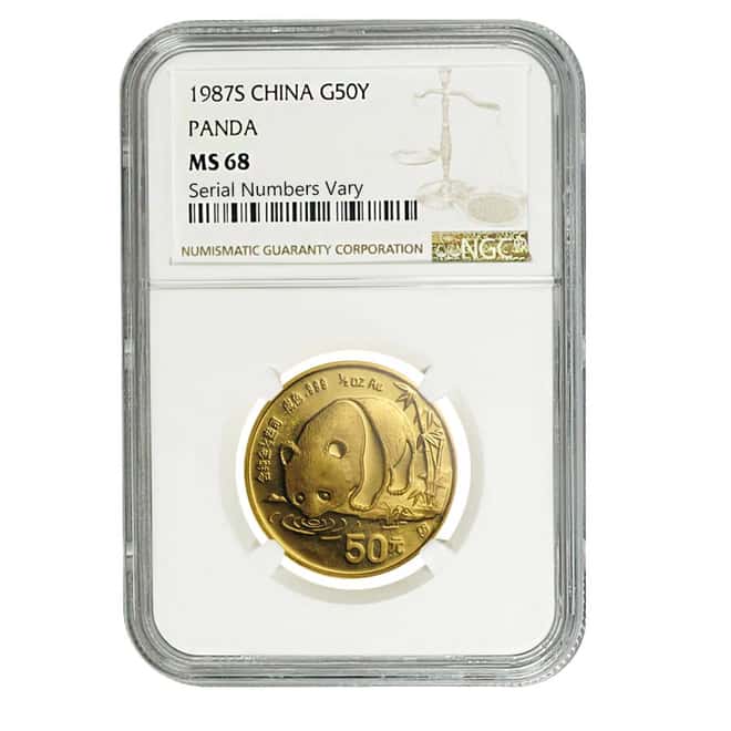 1987-S China 1/2 oz Gold Panda 50 Yuan NGC MS 68