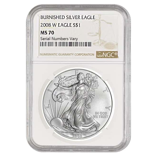 2008-W 1 oz Burnished Silver American Eagle $1 Coin NGC MS 70