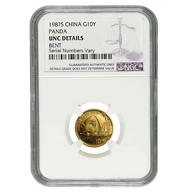 1987-S China 1/10 oz 10 Yuan Gold Panda NGC UNC Details