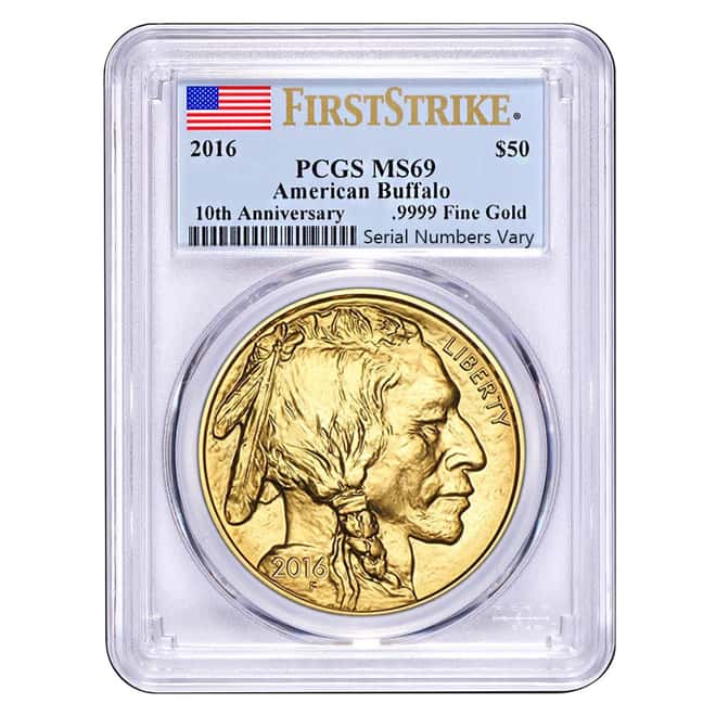 2016 1 oz Gold American Buffalo PCGS MS 69 First Strike (Flag Label)