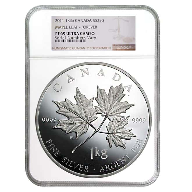 2011 Canada 1 kilo Silver $250 Maple Leaf Forever NGC PF 69