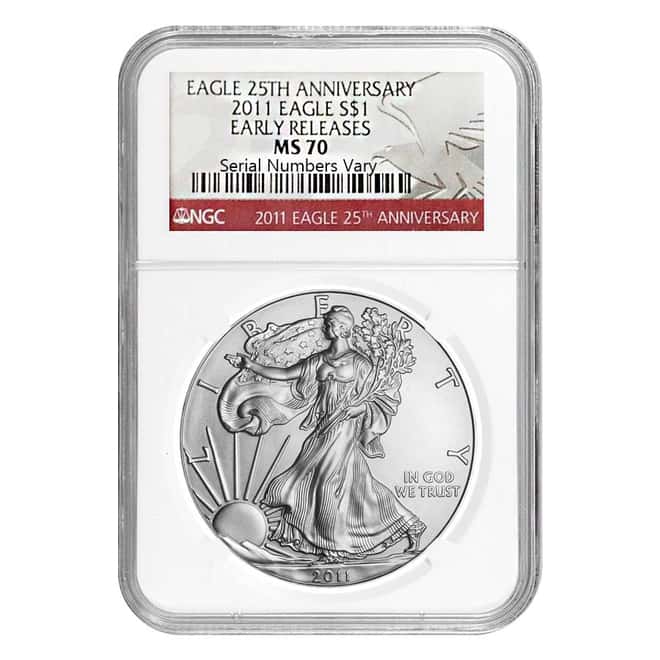 2011 $1 Silver American Eagle NGC MS 70 - Early Releases (25th Eagle Anniversary)