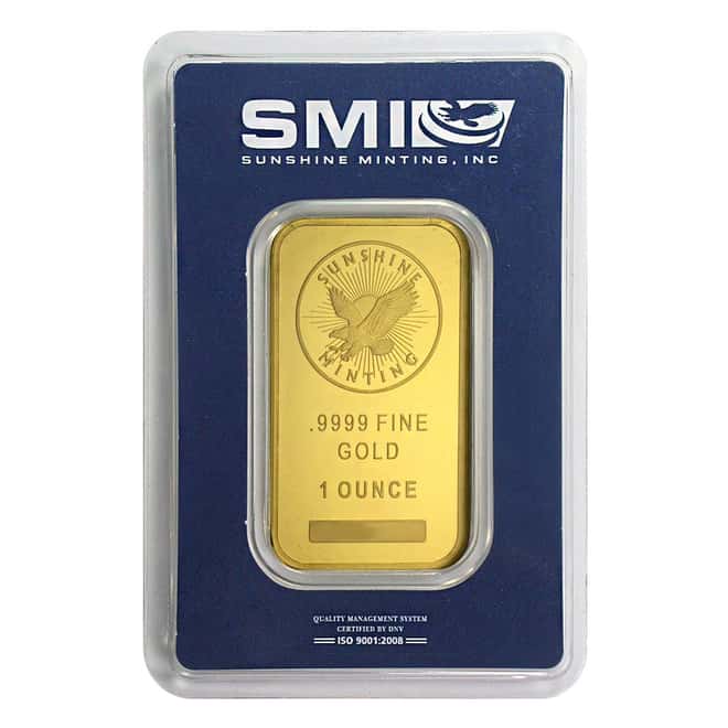 Sunshine Mint 1 oz Gold Bar .9999 Fine (In Assay)