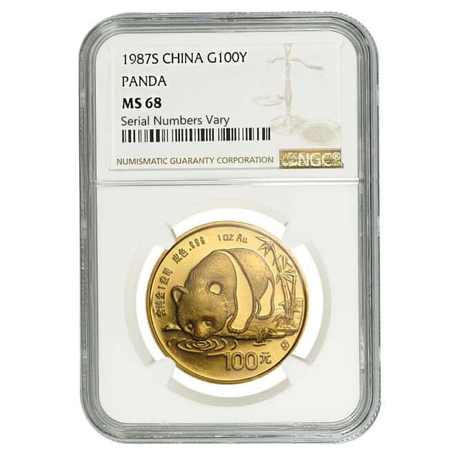1987-S 1 oz China Gold Panda 100 Yuan NGC MS 68