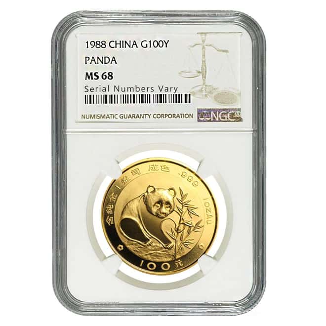 1988 1 oz China Gold Panda 100 Yuan NGC MS 68