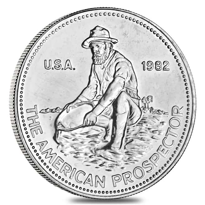 1982 1 oz Engelhard Bull Logo American Prospector Round .999 Fine Silver