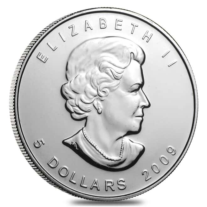 Roll of 25 - 2009 1 oz Silver Canadian Maple Leaf .9999 Fine $5 Coin