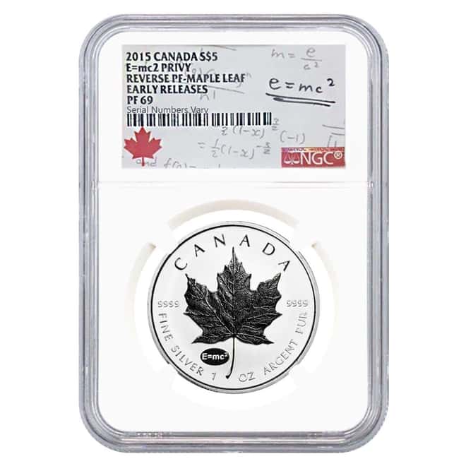 2015 1 oz Silver Canadian Maple Leaf E=mc2 Privy NGC PF 69 - Early Releases