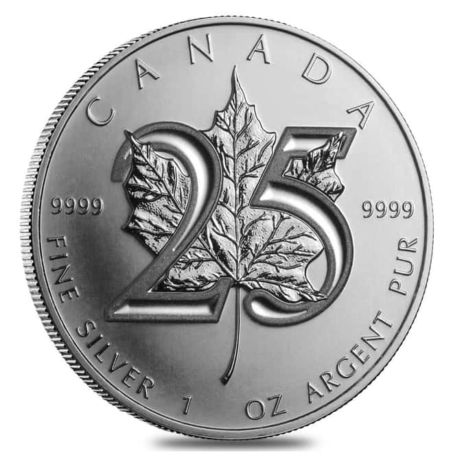 2013 1 oz Canadian 25th Anniversary Silver Maple Leaf Coin (25-Coin Tube)