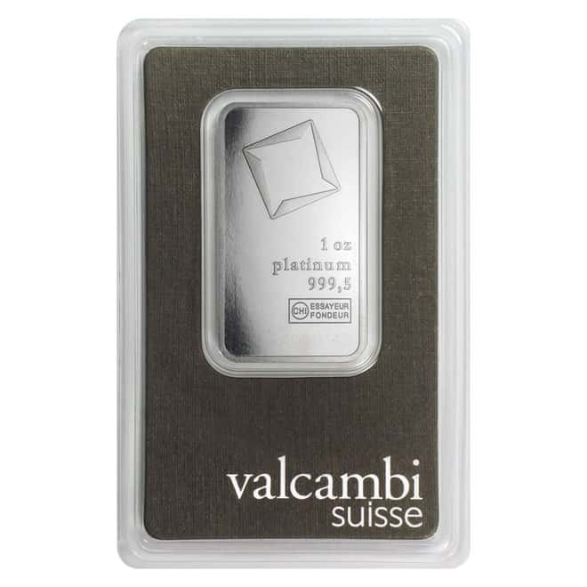 1 oz Platinum Bar - Valcambi Suisse .999+ Fine (In Assay)