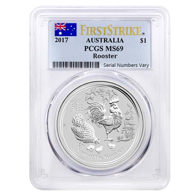 2017 1 oz Silver Year of The Rooster Australia Perth Mint PCGS MS 69 First Strike