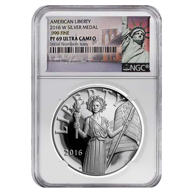 2016-W Silver Proof American Liberty Medal NGC PF 69 (NY Label, w/Box & COA)