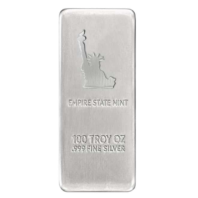 100 oz Empire State Mint Statue of Liberty Silver Bar .999 Fine