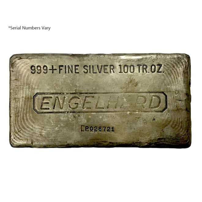 100 oz Engelhard Silver Hand Poured Vintage Bar .999+ Fine (5th Series, "P" Serial Prefix) - Rare