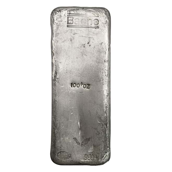 100 oz Johnson Matthey Bache Silver Bar .999+ Fine