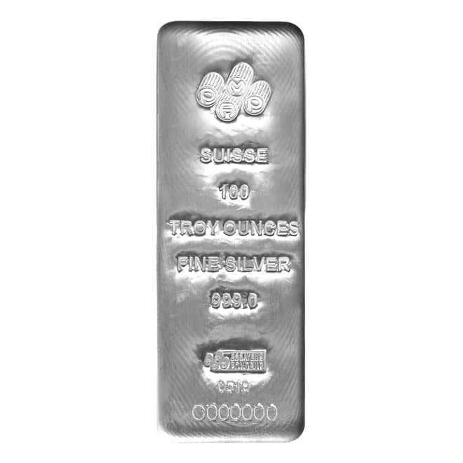 Box of 5 - 100 oz PAMP Suisse Silver Cast Bar .999 Fine (w/Assay)