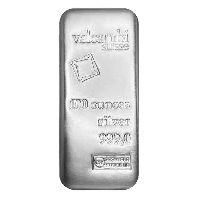 100 oz Silver Bar Valcambi Suisse .999 Fine (Sealed)