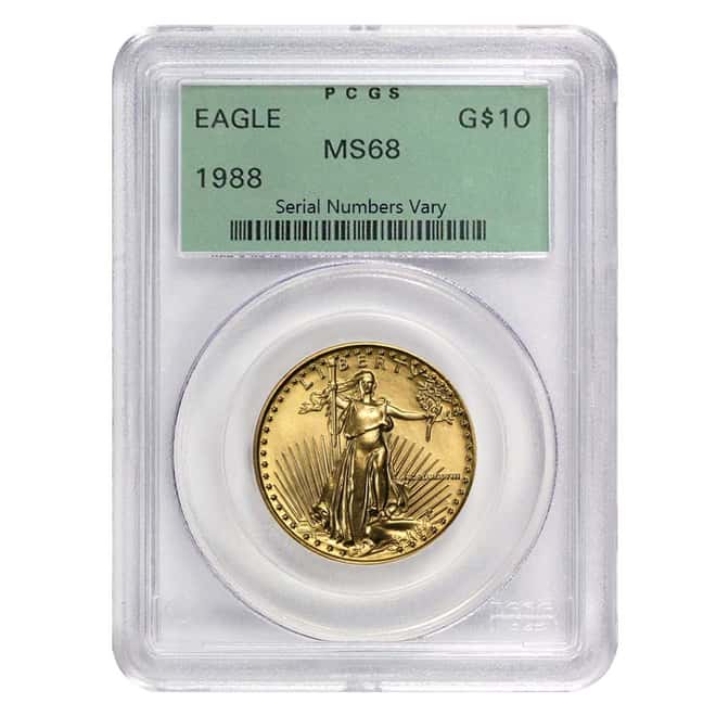 1988 $10 Gold American Eagle Coin PCGS MS 68 Key Date
