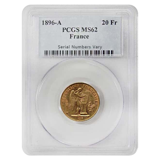 1896-A France 20 Francs Gold Lucky Angel PCGS MS62