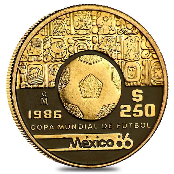 1986 Mexico 250 Pesos 1/4 oz Proof Gold World Cup Coin