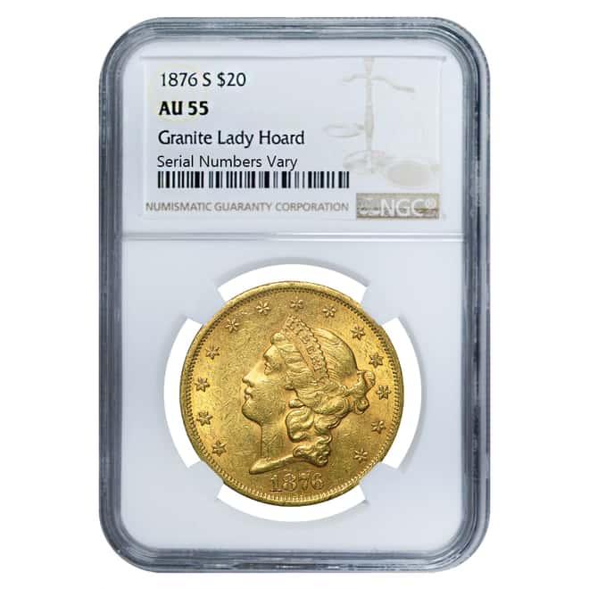 1876 S $20 Liberty Head Gold Double Eagle Coin NGC AU 55