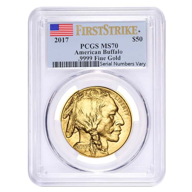 2017 1 oz Gold American Buffalo PCGS MS 70 First Strike (Flag Label)