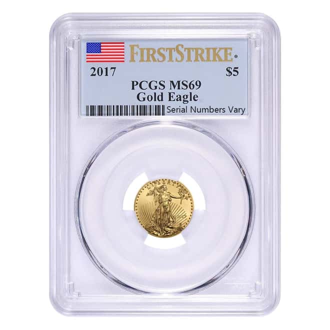 2017 1/10 oz Gold American Eagle PCGS MS 69 First Strike