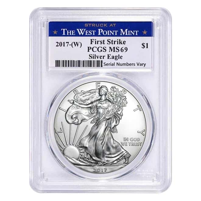 2017-W 1 oz Silver American Eagle $1 Coin PCGS MS 69 First Strike (West Point)