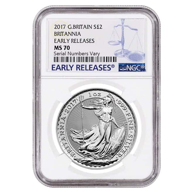 2017 Great Britain 1 oz Silver Britannia Coin NGC MS 70 Early Releases