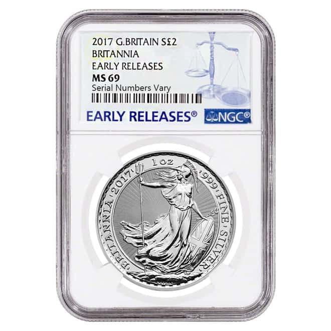 2017 Great Britain 1 oz Silver Britannia Coin NGC MS 69 Early Releases
