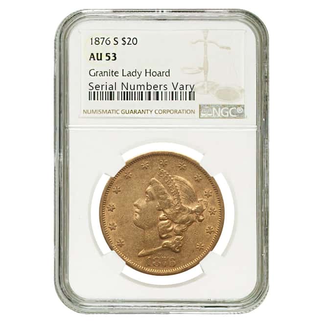 1876 S $20 Liberty Head Gold Double Eagle Coin NGC AU 53