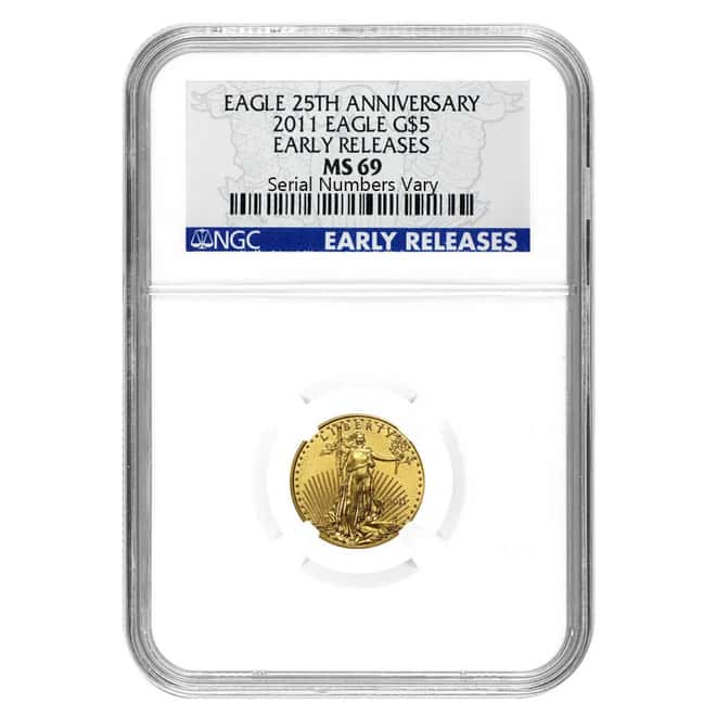 2011 1/10 oz $5 Gold American Eagle NGC MS 69 - 25th Anniversary (Early Releases)