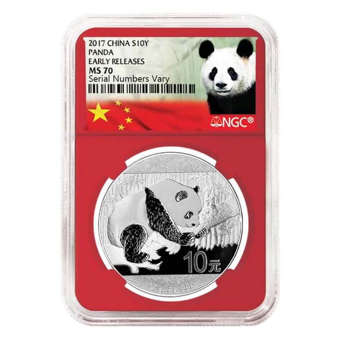 2017 30 gram Chinese Silver Panda 10 Yuan NGC MS 70 Early Releases Red Holder