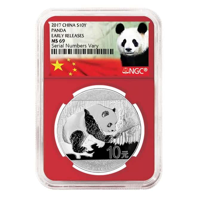 2017 30 gram Chinese Silver Panda 10 Yuan NGC MS 69 Early Releases Red Holder