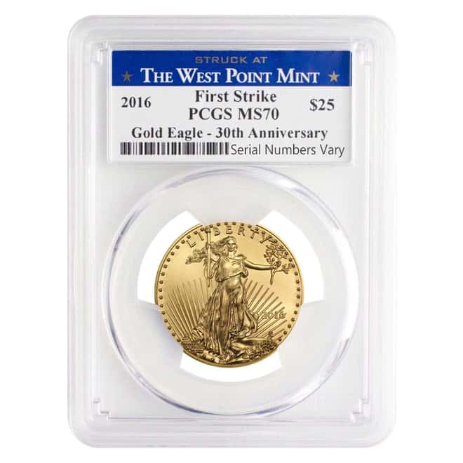 2016 1/2 oz Gold American Eagle PCGS MS 70 First Strike - West Point