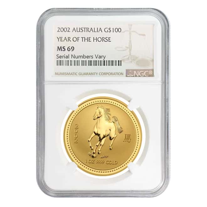 2002 1 oz Australian Gold Lunar Year of the Horse Coin NGC MS 69