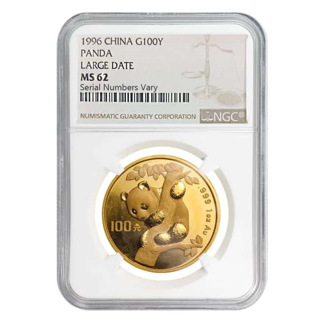 1996 1 oz Chinese Gold Panda 100 Yuan NGC Large Date MS 62