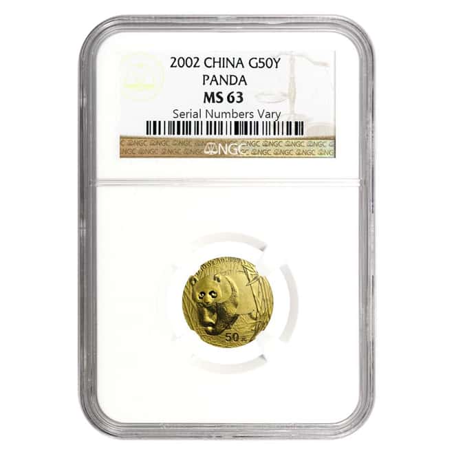 2002 1/10 oz China Gold Panda 50 Yuan NGC MS 63