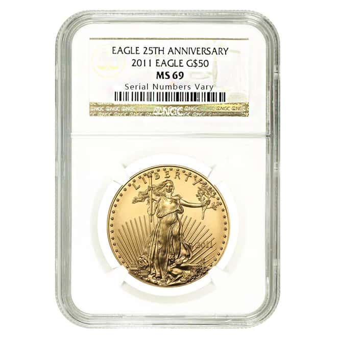 2011 1 oz $50 Gold American Eagle NGC MS 69 - Eagle 25th Anniversary    