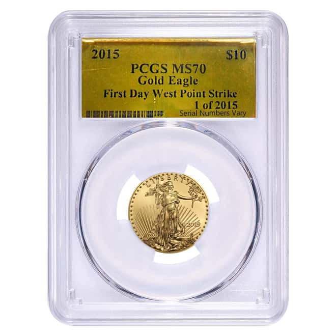 2015 1/4 oz $10 Gold American Eagle PCGS MS 70 (Gold Foil Label)