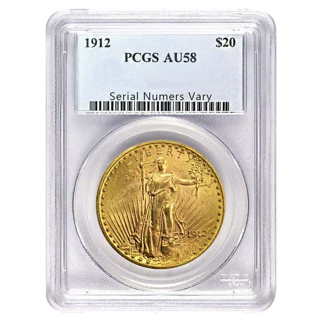 1912 $20 Gold St. Gaudens Double Eagle Coin PCGS AU 58