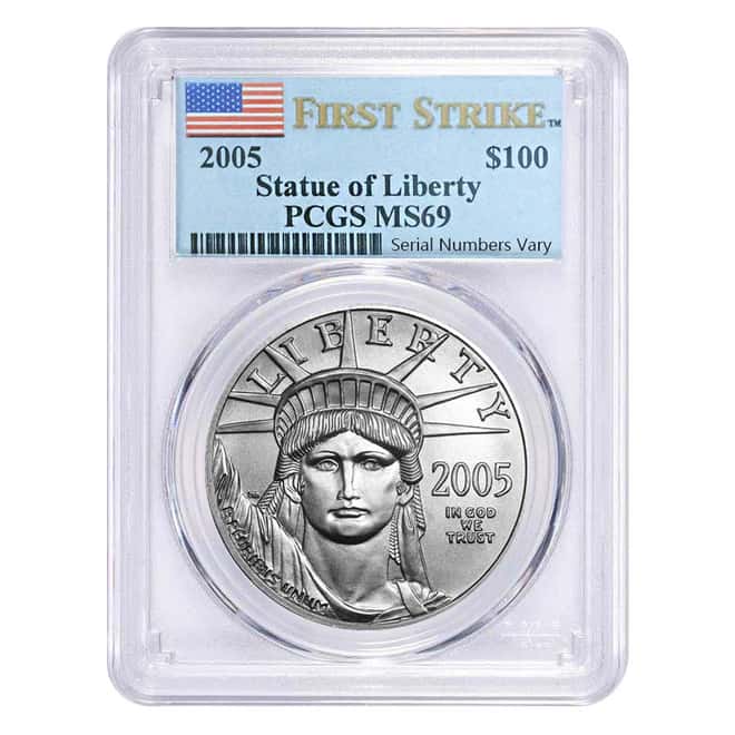 2005 1 oz $100 Platinum American Eagle Coin PCGS MS 69 First Strike