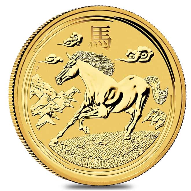 2014 1/4 oz Gold Lunar Year of The Horse BU Australia Perth Mint In Cap