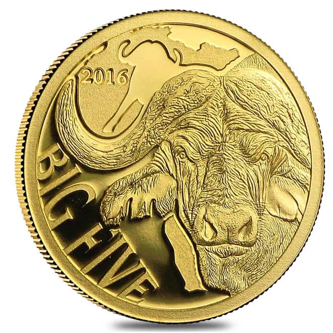 2016 Cameroon 1/2 gram Gold 100 Francs The Big Five Buffalo Proof Coin In Cap 