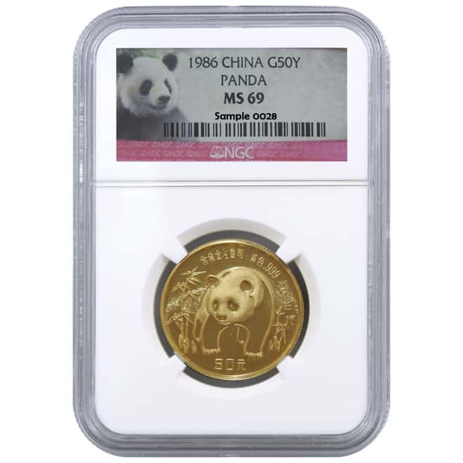 1986 1/2 oz China Gold Panda 50 Yuan NGC MS 69