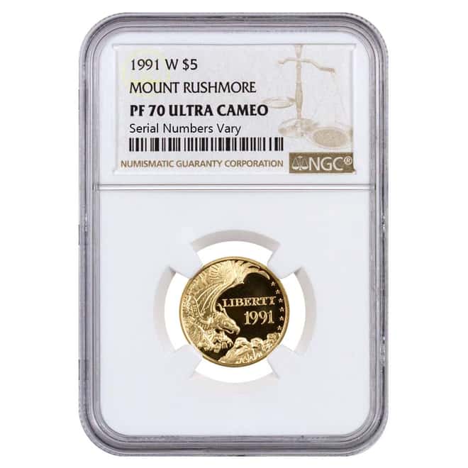 1991 W Gold $5 Proof Commemorative Mount Rushmore NGC PF 70 UCAM
