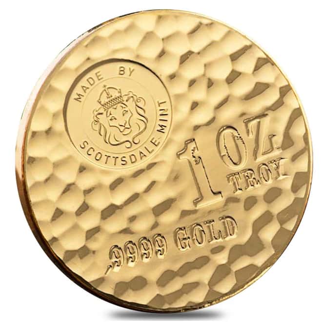 1 oz Tombstone Hammered .9999 Gold Round w/ COA BU